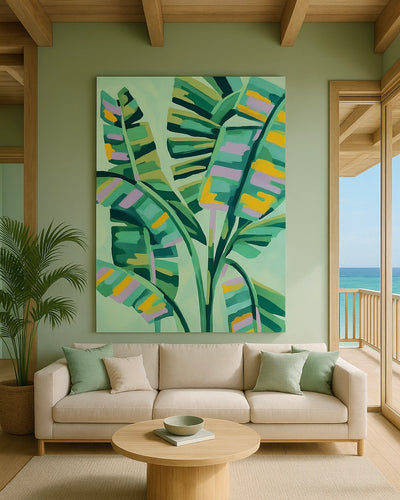 luxury beachfront home with original tropical artwork hand painted by surf artist pepallama in Costa Rica.