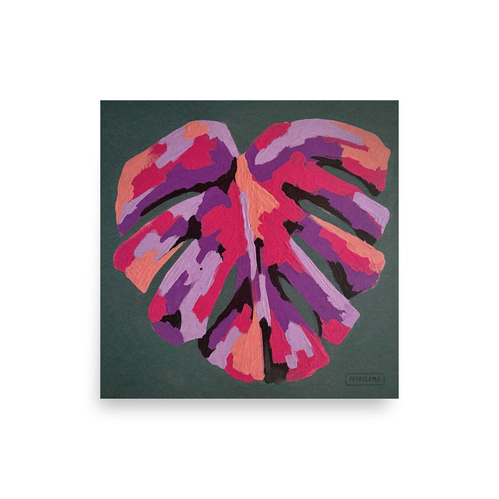 pepallama monstera pink art print
