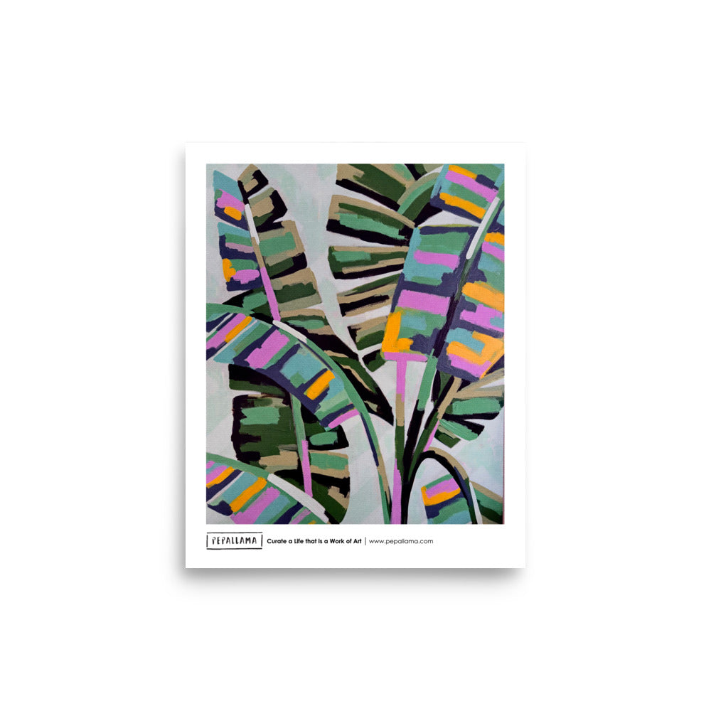 pepallama entre palmeras banana leaf abstract art print