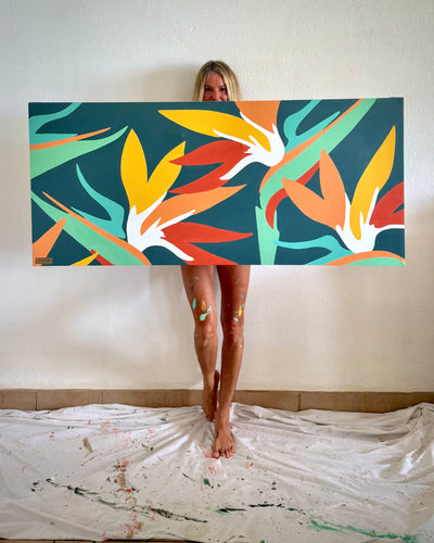 original painting by pepallama  tropical bird of paradise rectangular canvas from Costa Rica
