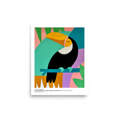 colorful PEPALLAMA smiling toucan tropical art print created in Costa Rica