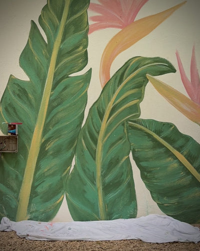 pepallama painting in Costa Rica, tropical mural artist, surfer and creative guide